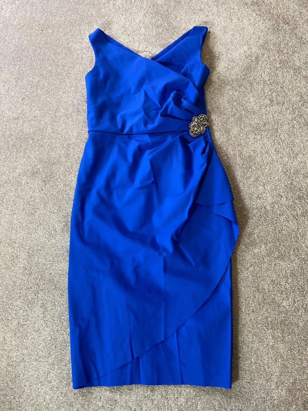 Alex Evenings Royal Blue Sleeveless Midi Dress Beaded Accent Size 4